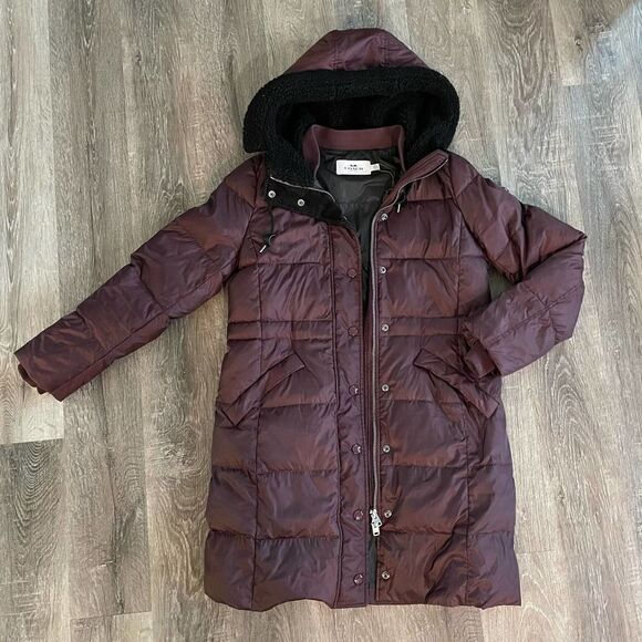 Coach Bordeaux Purple Long Puffer Coat - Size: Medium - Picture 12 of 13